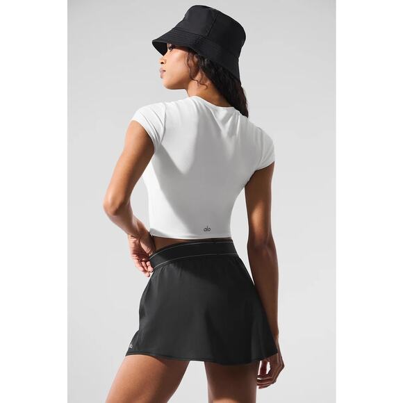 Alo Alosoft Crop Finesse Short Sleeve Tee Shirt Top White Small - Picture 2 of 5